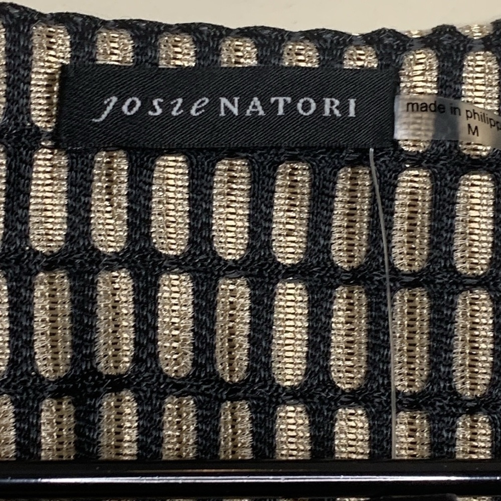 Josie Natori | NWT Tan Black Woven Metal Belted Kimono Style Jacket M MSRP $795 - Picture 15 of 17